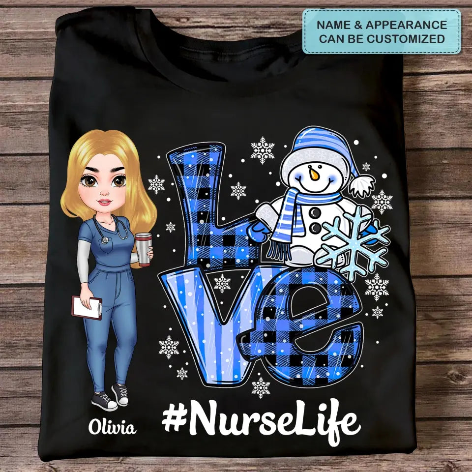 Love Nurse Life Snowman - Personalized Custom T-shirt - Nurse's Day, Appreciation, Christmas Gift For Nurse
