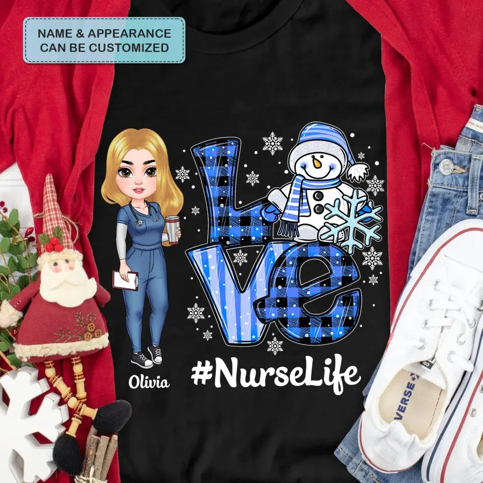 Love Nurse Life Snowman - Personalized Custom T-shirt - Nurse's Day, Appreciation, Christmas Gift For Nurse