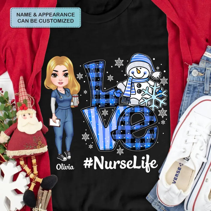 Love Nurse Life Snowman - Personalized Custom T-shirt - Nurse's Day, Appreciation, Christmas Gift For Nurse