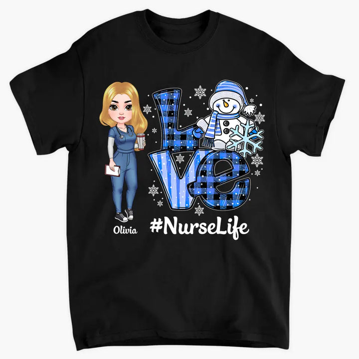 Love Nurse Life Snowman - Personalized Custom T-shirt - Nurse's Day, Appreciation, Christmas Gift For Nurse