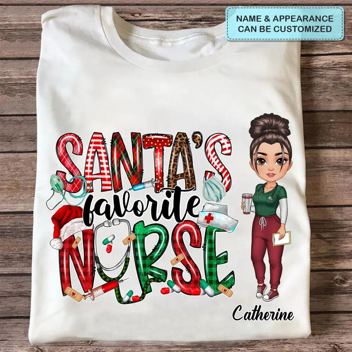 Santa Favourite Nurse - Personalized Custom T-shirt - Nurse's Day, Appreciation, Christmas Gift For Nurse