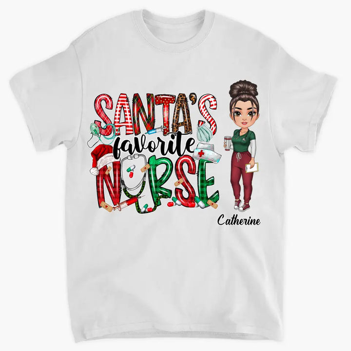 Santa Favourite Nurse - Personalized Custom T-shirt - Nurse's Day, Appreciation, Christmas Gift For Nurse