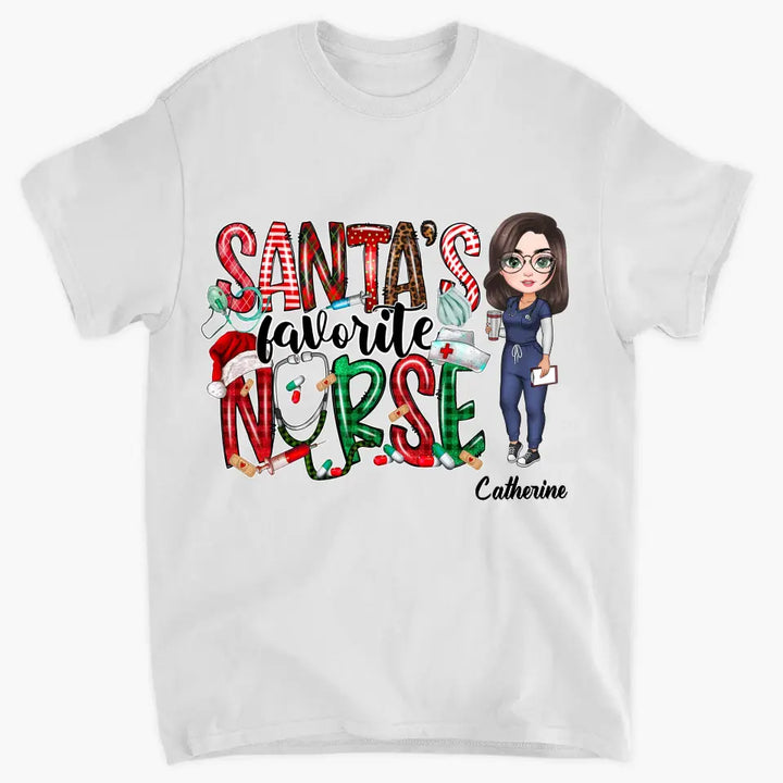 Santa Favourite Nurse - Personalized Custom T-shirt - Nurse's Day, Appreciation, Christmas Gift For Nurse