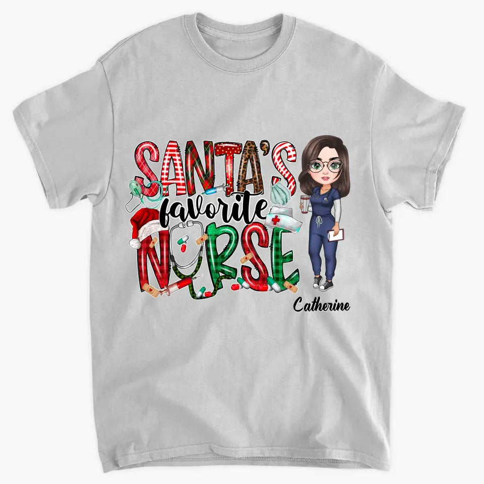Santa Favourite Nurse - Personalized Custom T-shirt - Nurse's Day, Appreciation, Christmas Gift For Nurse