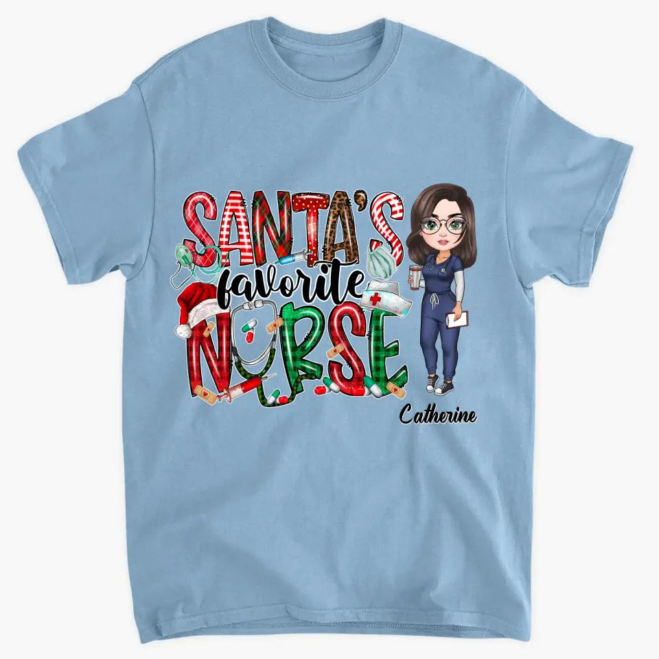 Santa Favourite Nurse - Personalized Custom T-shirt - Nurse's Day, Appreciation, Christmas Gift For Nurse
