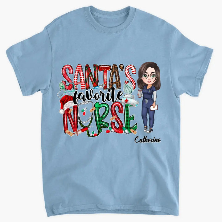 Santa Favourite Nurse - Personalized Custom T-shirt - Nurse's Day, Appreciation, Christmas Gift For Nurse