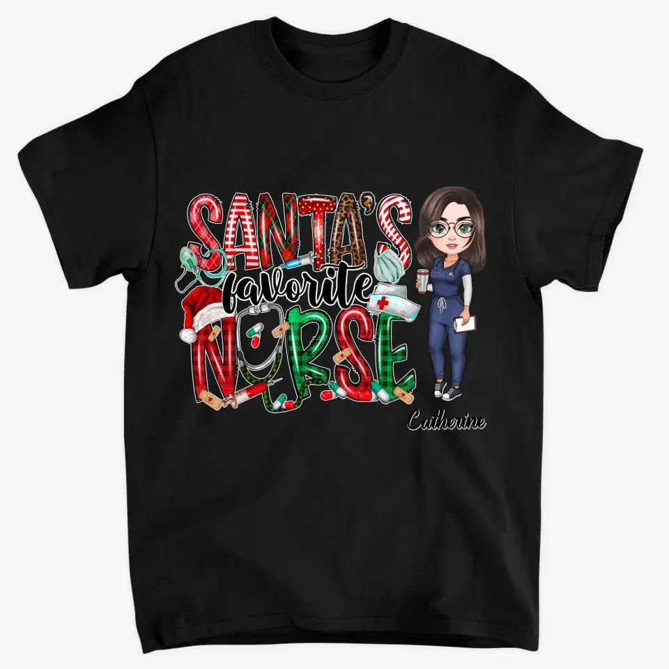 Santa Favourite Nurse - Personalized Custom T-shirt - Nurse's Day, Appreciation, Christmas Gift For Nurse