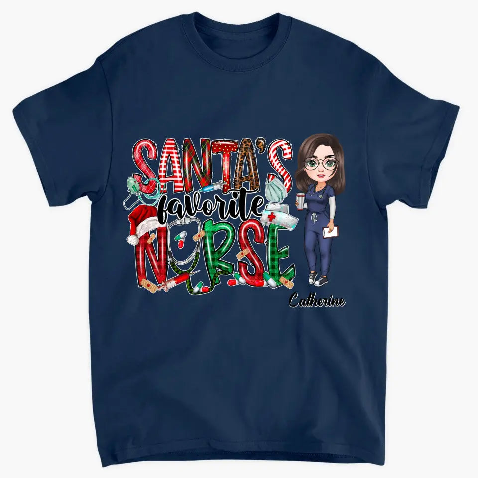 Santa Favourite Nurse - Personalized Custom T-shirt - Nurse's Day, Appreciation, Christmas Gift For Nurse