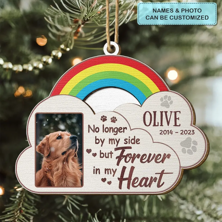 No Longer By My Side Rainbow - Personalized Custom Wood Ornament - Christmas, Memorial Gift For Pet Mom, Pet Dad, Pet Lover, Pet Owner