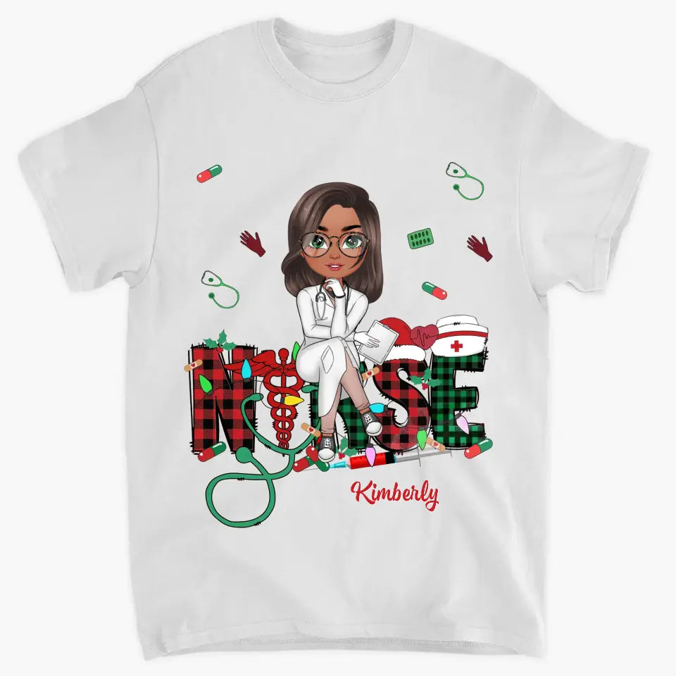 Love Nurse Life Christmas V2 - Personalized Custom T-shirt - Nurse's Day, Appreciation, Christmas Gift For Nurse