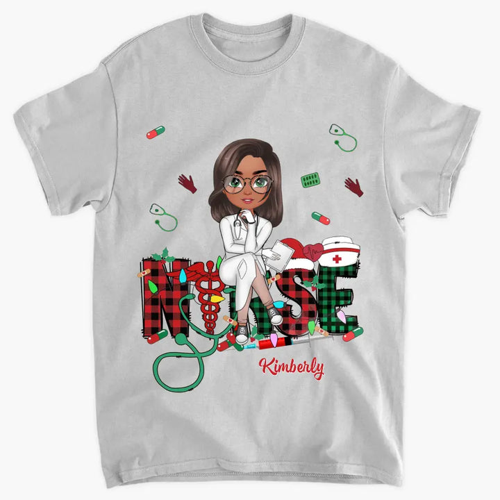 Love Nurse Life Christmas V2 - Personalized Custom T-shirt - Nurse's Day, Appreciation, Christmas Gift For Nurse