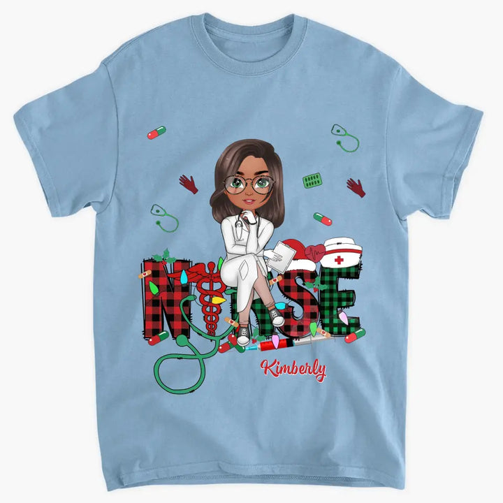Love Nurse Life Christmas V2 - Personalized Custom T-shirt - Nurse's Day, Appreciation, Christmas Gift For Nurse