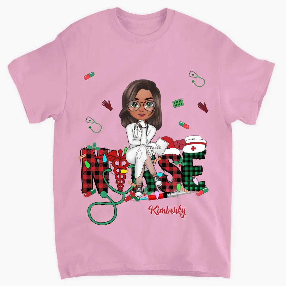 Love Nurse Life Christmas V2 - Personalized Custom T-shirt - Nurse's Day, Appreciation, Christmas Gift For Nurse