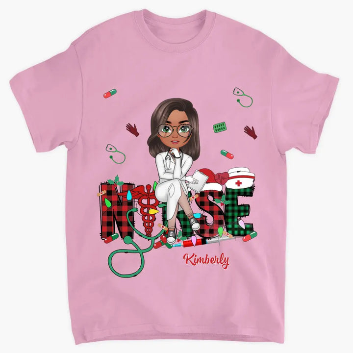 Love Nurse Life Christmas V2 - Personalized Custom T-shirt - Nurse's Day, Appreciation, Christmas Gift For Nurse
