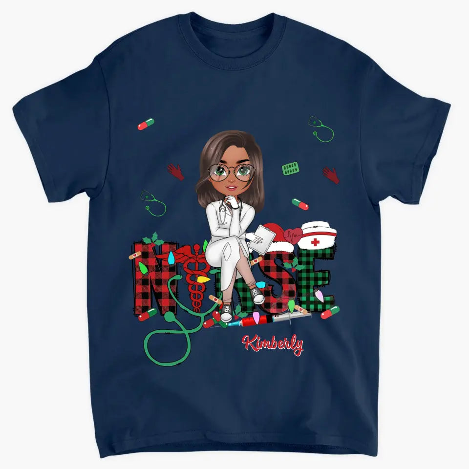 Love Nurse Life Christmas V2 - Personalized Custom T-shirt - Nurse's Day, Appreciation, Christmas Gift For Nurse