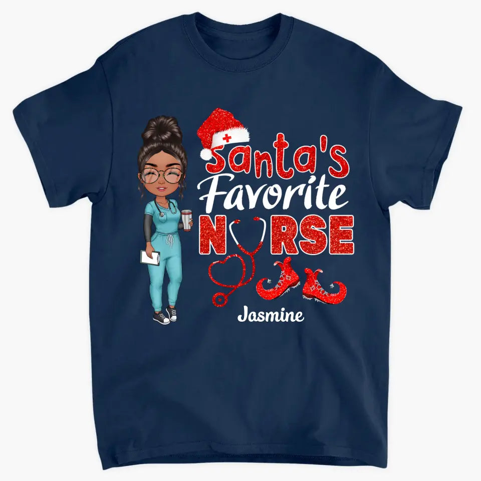 Santa's Favorite Nurse - Personalized Custom T-shirt - Nurse's Day, Appreciation, Christmas Gift For Nurse