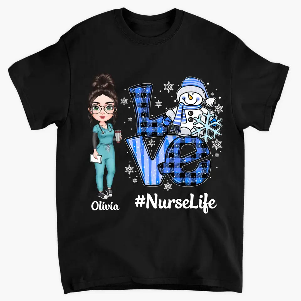 Love Nurse Life Snowman - Personalized Custom T-shirt - Nurse's Day, Appreciation, Christmas Gift For Nurse