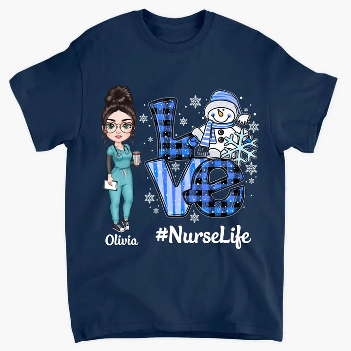 Love Nurse Life Snowman - Personalized Custom T-shirt - Nurse's Day, Appreciation, Christmas Gift For Nurse