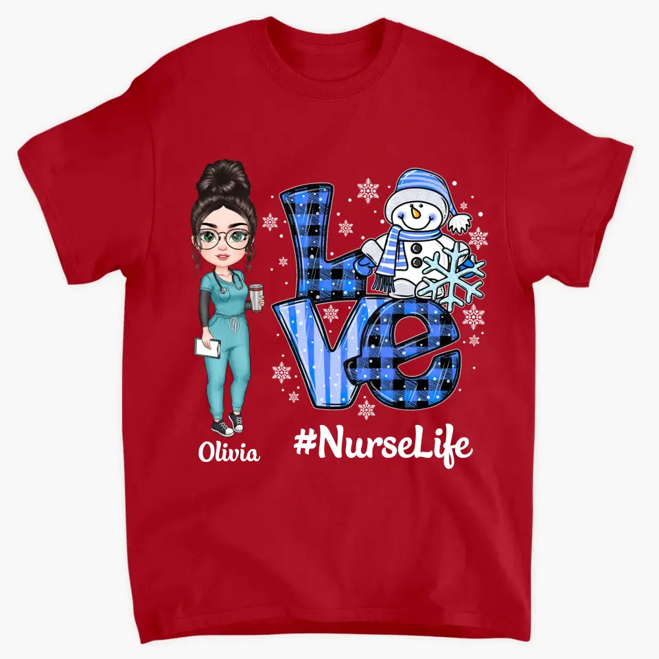 Love Nurse Life Snowman - Personalized Custom T-shirt - Nurse's Day, Appreciation, Christmas Gift For Nurse