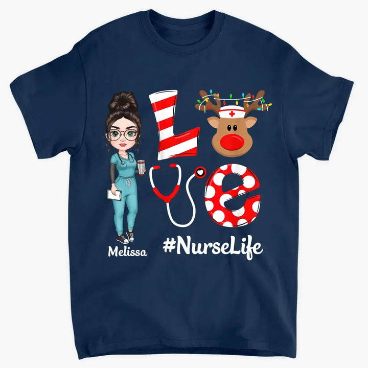 Love Nurse Life Reindeer - Personalized Custom T-shirt - Nurse's Day, Appreciation, Christmas Gift For Nurse