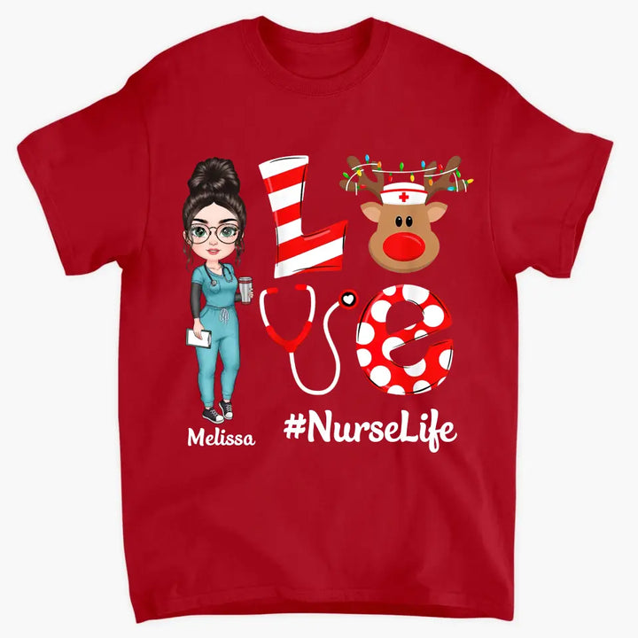 Love Nurse Life Reindeer - Personalized Custom T-shirt - Nurse's Day, Appreciation, Christmas Gift For Nurse
