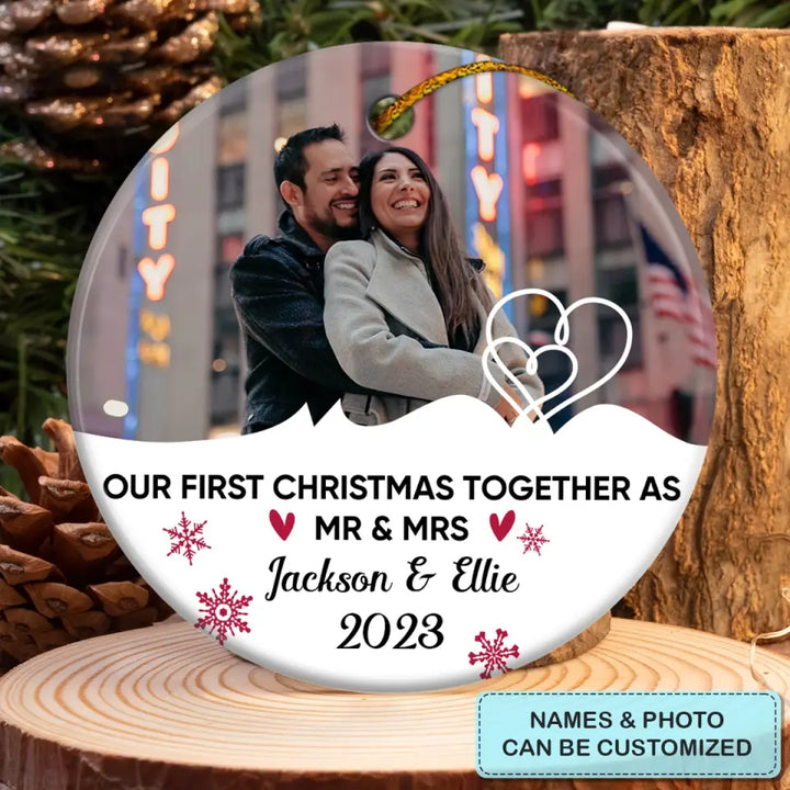 Our First Christmas Together - Personalized Custom Photo Ceramic Ornament - Christmas Gift For Couple, Wife, Husband, Girlfriend, Boyfriend