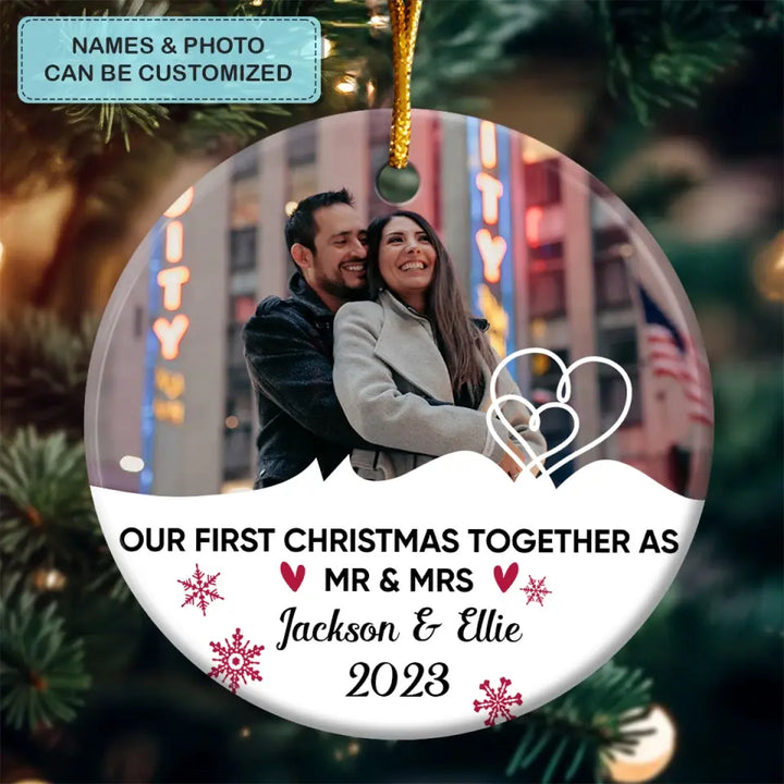 Our First Christmas Together - Personalized Custom Photo Ceramic Ornament - Christmas Gift For Couple, Wife, Husband, Girlfriend, Boyfriend