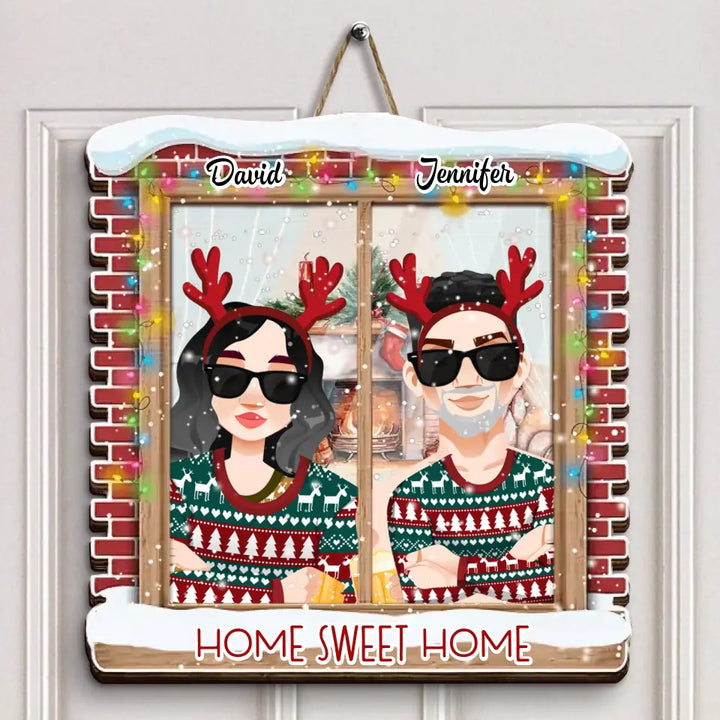 Home Sweet Home - Personalized Custom Door Sign - Christmas Gift For Couple