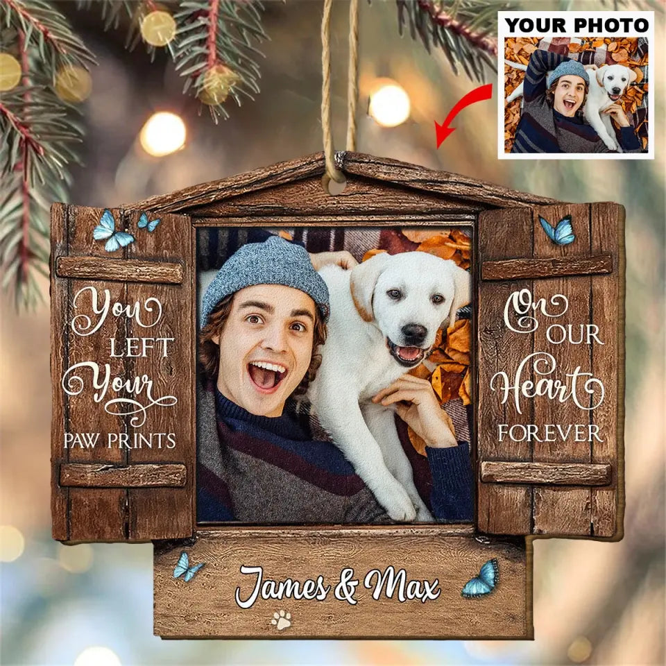 You Left Your Pawprints On Our Heart Forever - Personalized Custom Wood Ornament - Christmas, Memorial Gift For Pet Mom, Pet Dad, Pet Lover, Pet Owner