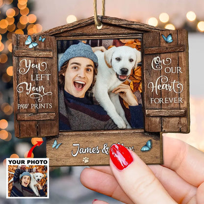 You Left Your Pawprints On Our Heart Forever - Personalized Custom Wood Ornament - Christmas, Memorial Gift For Pet Mom, Pet Dad, Pet Lover, Pet Owner