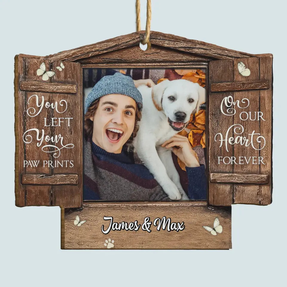 You Left Your Pawprints On Our Heart Forever - Personalized Custom Wood Ornament - Christmas, Memorial Gift For Pet Mom, Pet Dad, Pet Lover, Pet Owner