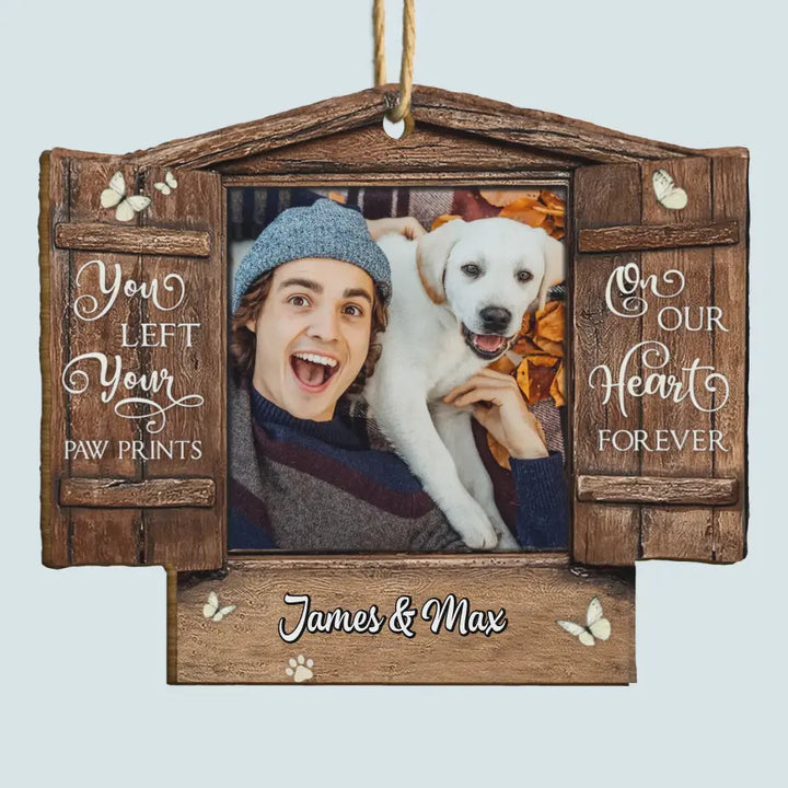 You Left Your Pawprints On Our Heart Forever - Personalized Custom Wood Ornament - Christmas, Memorial Gift For Pet Mom, Pet Dad, Pet Lover, Pet Owner