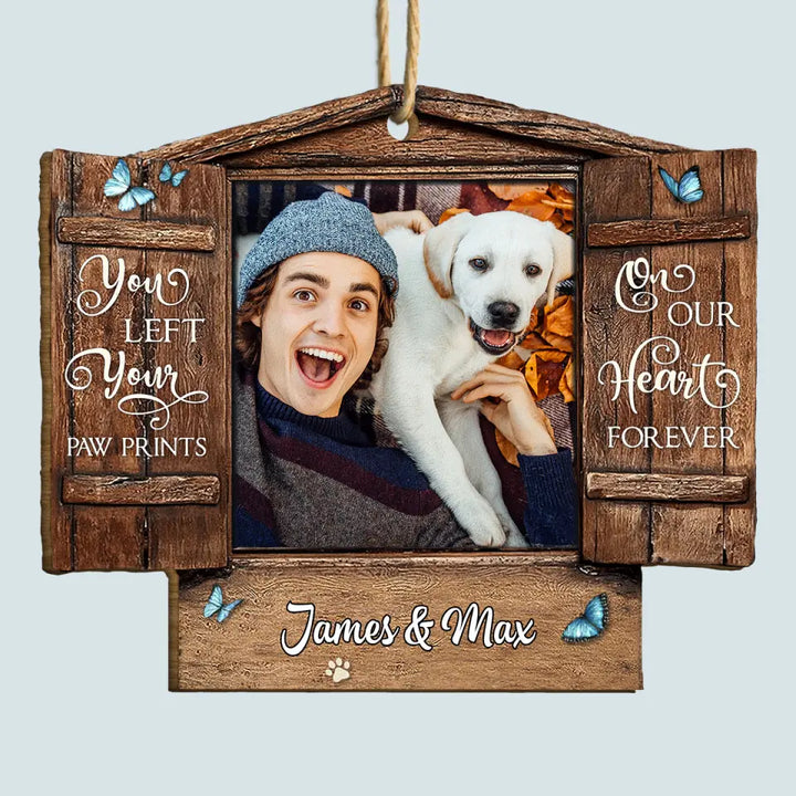 You Left Your Pawprints On Our Heart Forever - Personalized Custom Wood Ornament - Christmas, Memorial Gift For Pet Mom, Pet Dad, Pet Lover, Pet Owner