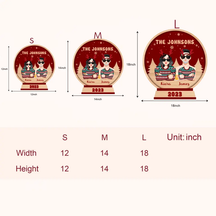 Family In Snow Globe - Personalized Custom Door Sign - Christmas Gift For Couple, Wife, Husband