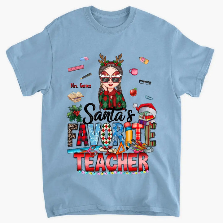 Santa's Favorite Teacher V2 - Personalized Custom T-shirt - Christmas Gift For Teacher