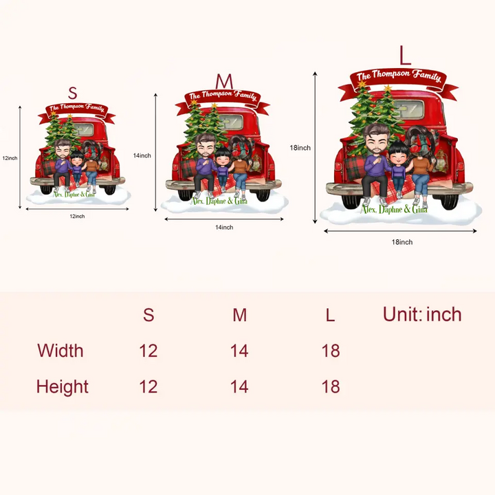 Family On Christmas Truck - Personalized Custom Door Sign - Christmas Gift For Mom, Dad, Family Member