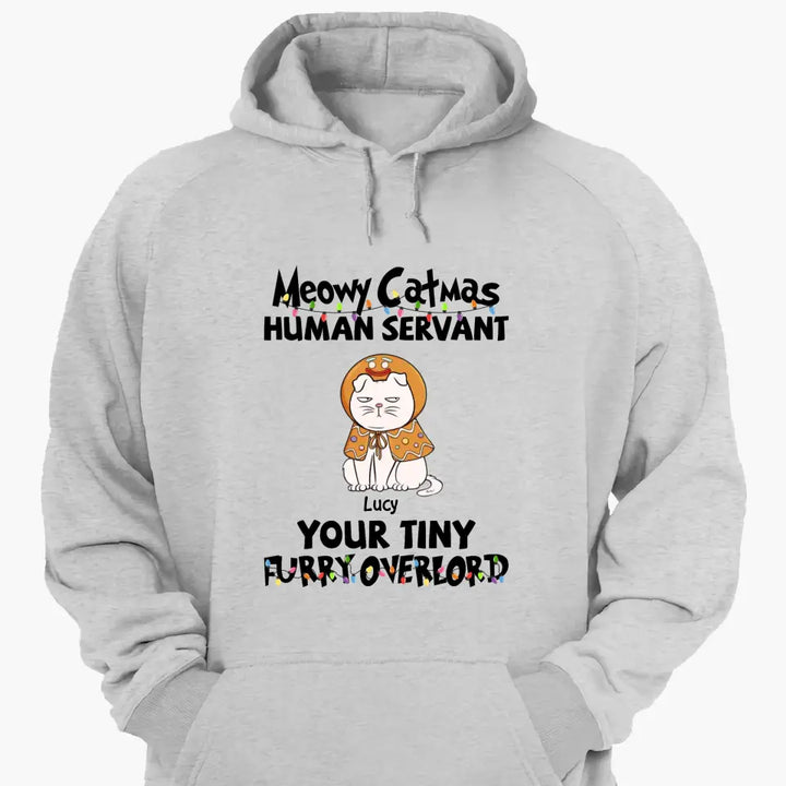 Merry Christmas Your Tiny Furryoverlords - Personalized Custom T-shirt - Christmas Gift For Cat Mom, Cat Dad, Cat Lover, Cat Owner