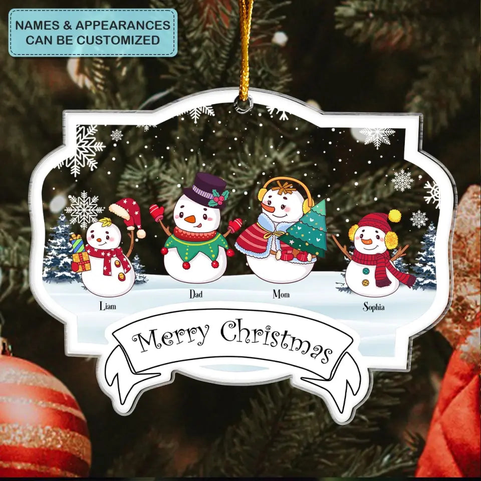 Family Snowman Merry Christmas - Personalized Custom Mica Ornament - Christmas Gift For Family Members