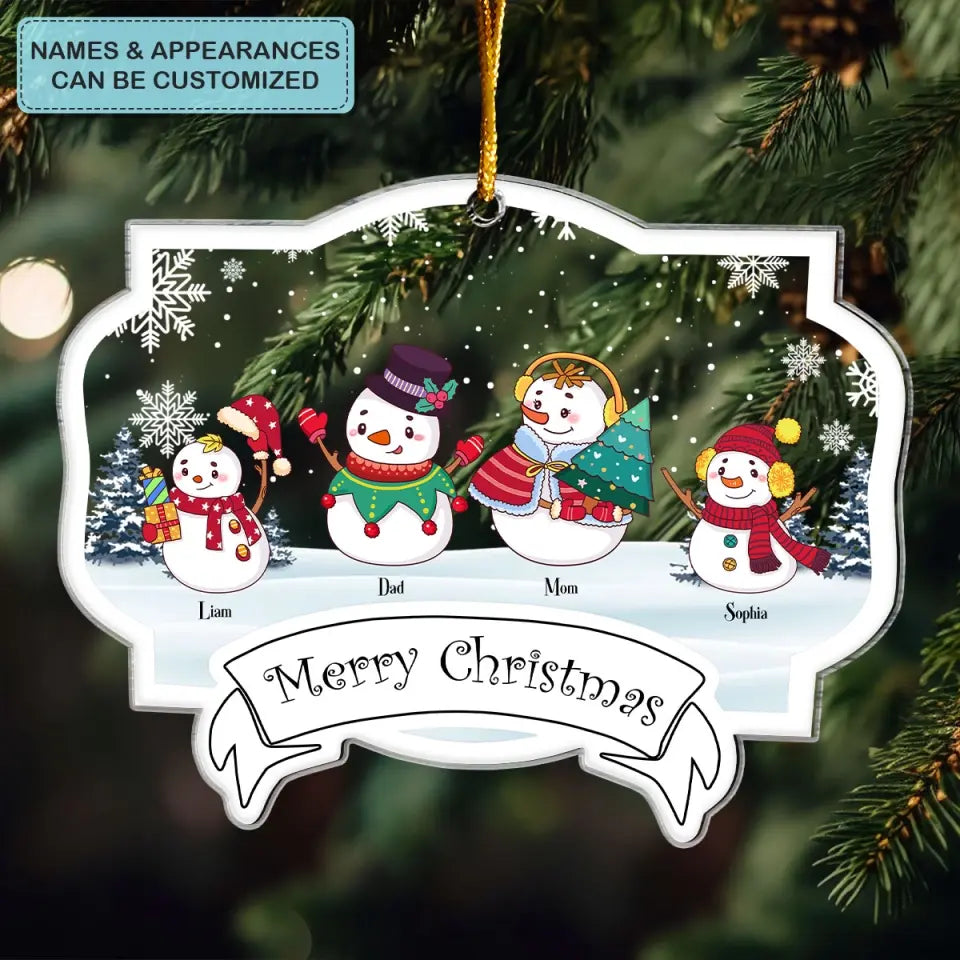 Family Snowman Merry Christmas - Personalized Custom Mica Ornament - Christmas Gift For Family Members
