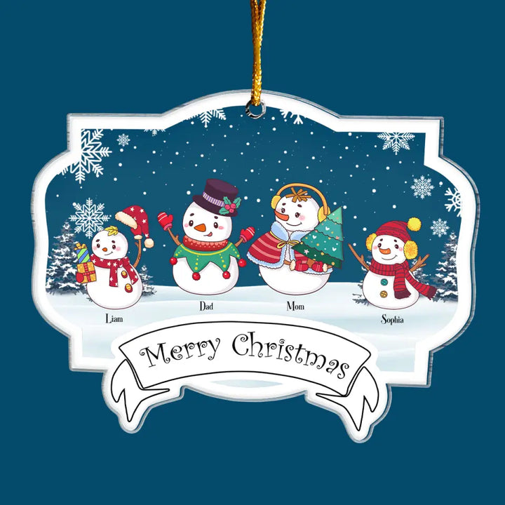 Family Snowman Merry Christmas - Personalized Custom Mica Ornament - Christmas Gift For Family Members