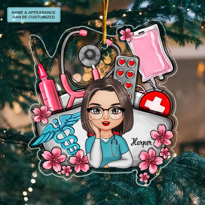 Floral Nurse Hat - Personalized Custom Mica Ornament - Nurse's Day, Appreciation, Christmas Gift For Nurse