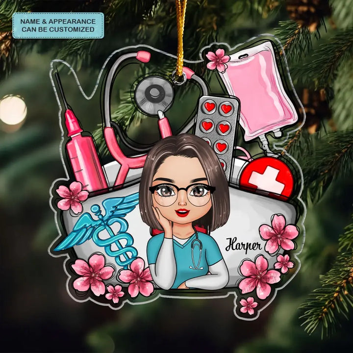 Floral Nurse Hat - Personalized Custom Mica Ornament - Nurse's Day, Appreciation, Christmas Gift For Nurse