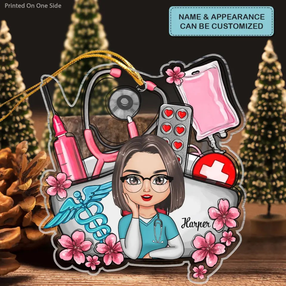 Floral Nurse Hat - Personalized Custom Mica Ornament - Nurse's Day, Appreciation, Christmas Gift For Nurse