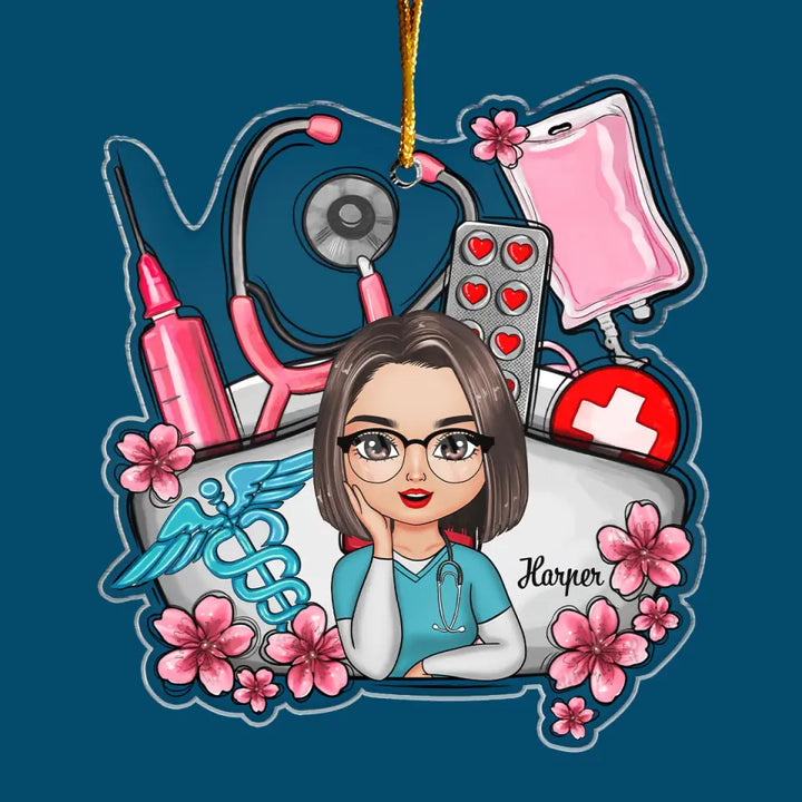 Floral Nurse Hat - Personalized Custom Mica Ornament - Nurse's Day, Appreciation, Christmas Gift For Nurse