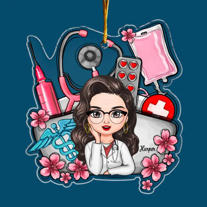 Floral Nurse Hat - Personalized Custom Mica Ornament - Nurse's Day, Appreciation, Christmas Gift For Nurse