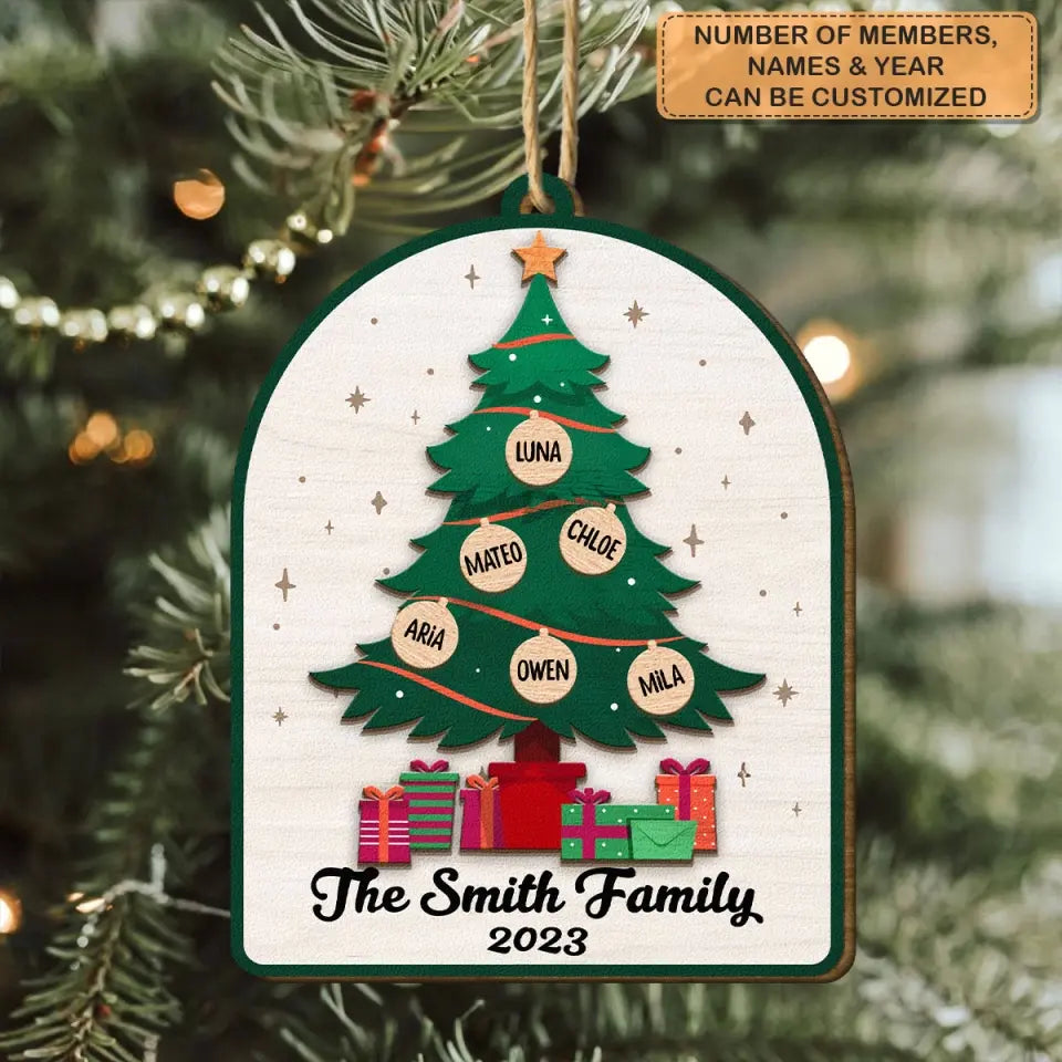 Family Christmas Tree - Personalized Custom Wood Ornament - Christmas For Family Members