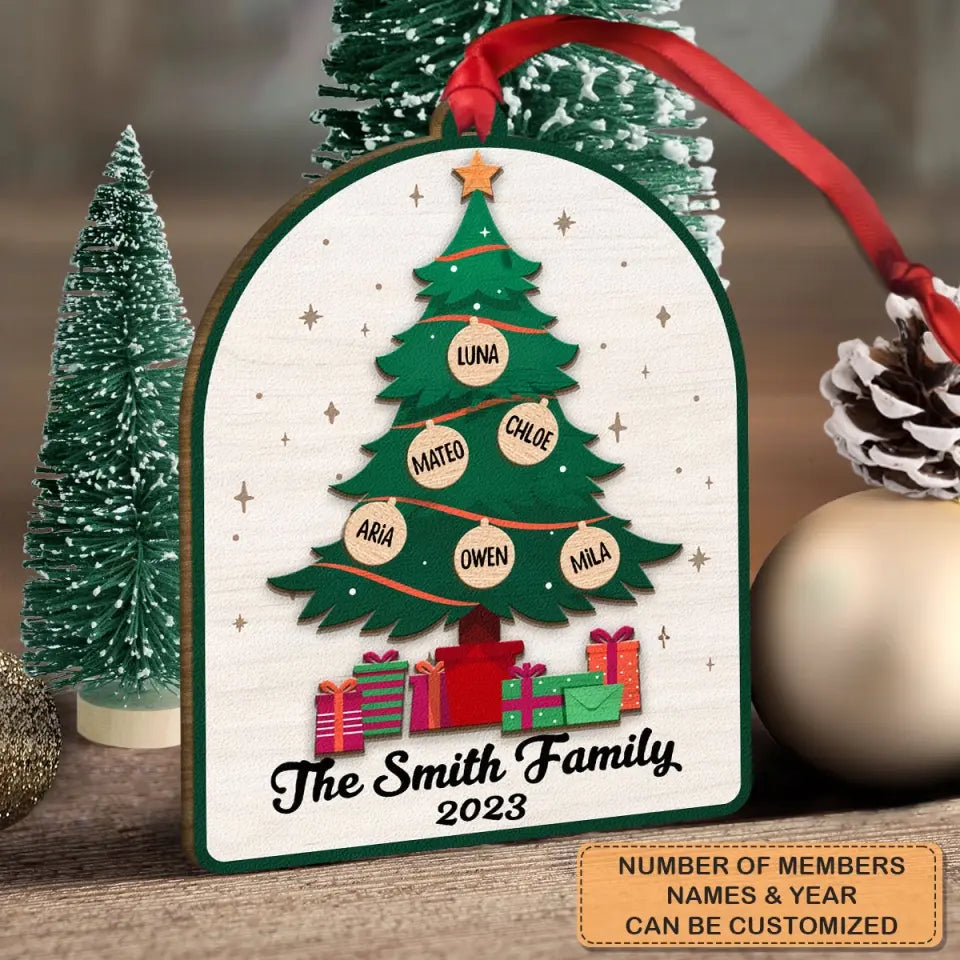 Family Christmas Tree - Personalized Custom Wood Ornament - Christmas For Family Members