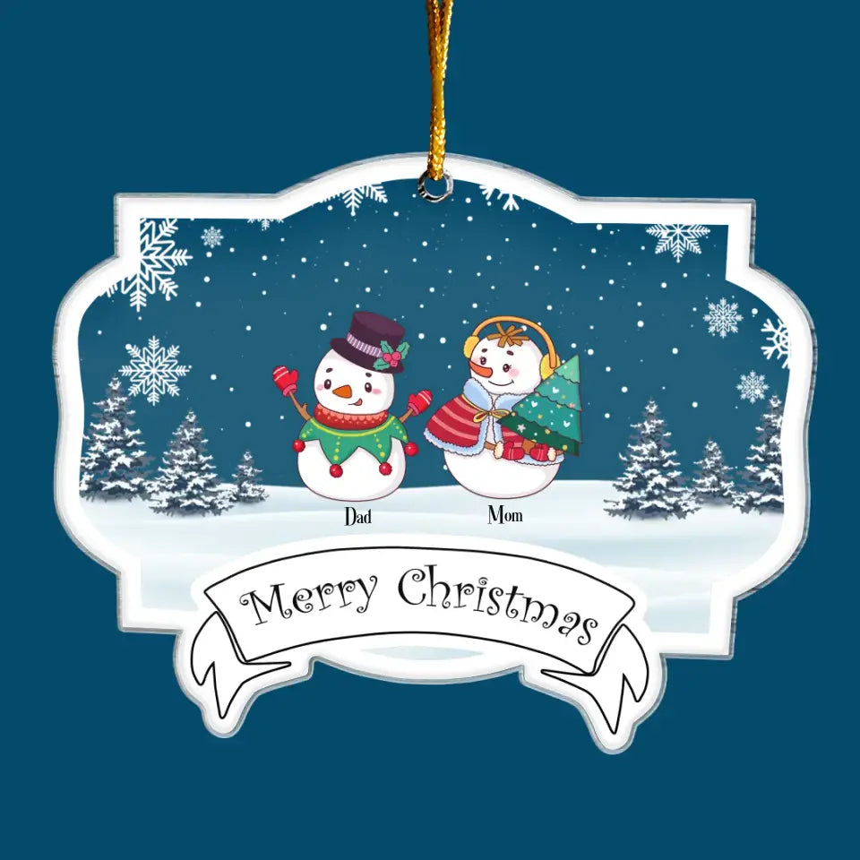 Family Snowman Merry Christmas - Personalized Custom Mica Ornament - Christmas Gift For Family Members