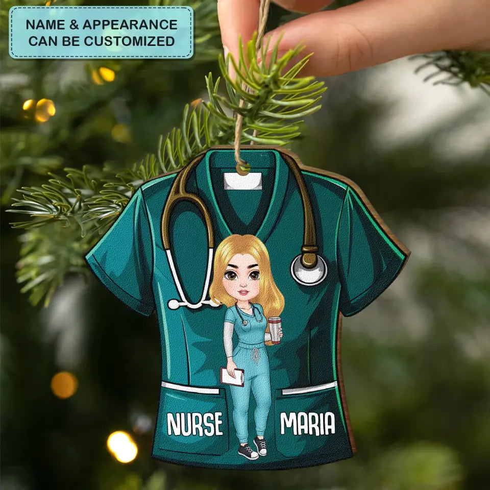 Nurse Scrubs - Personalized Custom Wood Ornament - Nurse's Day, Appreciation, Christmas Gift For Nurse