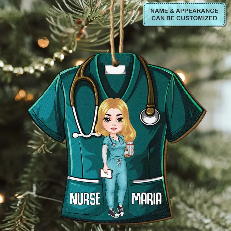 Nurse Scrubs - Personalized Custom Wood Ornament - Nurse's Day, Appreciation, Christmas Gift For Nurse